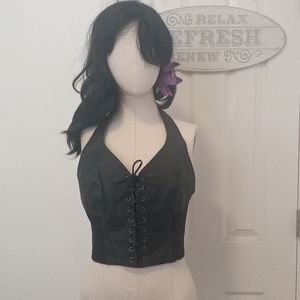Black leather halter NWOT